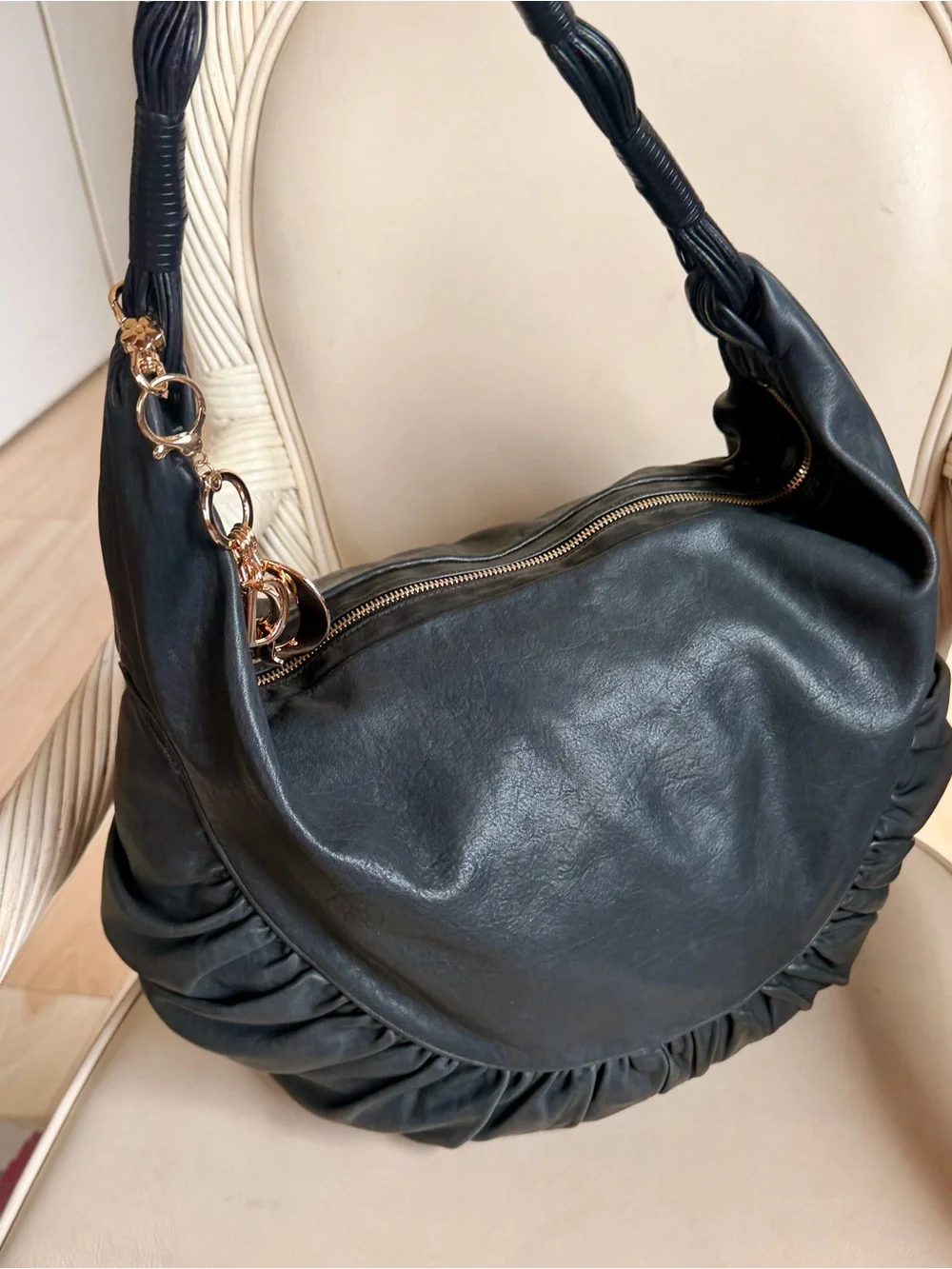 CHRISTIAN DIOR Gypsy Crescent Large Washed Calfskin Hobo. Like New! RT $ 2199.